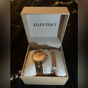 Ellen Tracy Rose Gold Watch & Bracelet Set